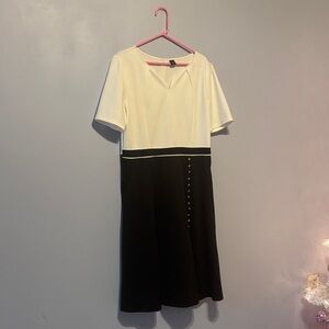 Professional Black and White Midi Dress